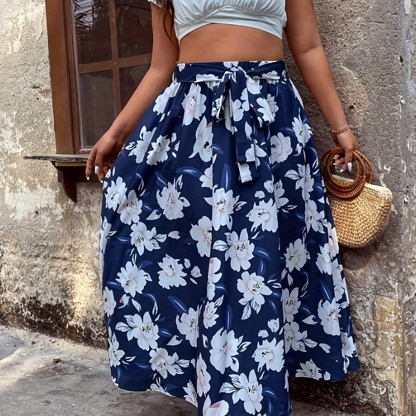  Floral Tie Front Maxi Skirt