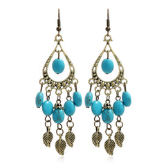Vintage Boho Turquoise Leaf Dangle Earrings Women's Casual Jewelry