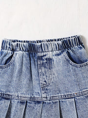 Girl's Denim 2pcs Button Front Jacket & Skirt Set Y2K Style
