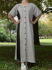  Colorblock Abaya Dress Short Sleeve Maxi Dress