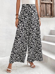 Plus Ditsy Print High Rise Wide Leg Pants