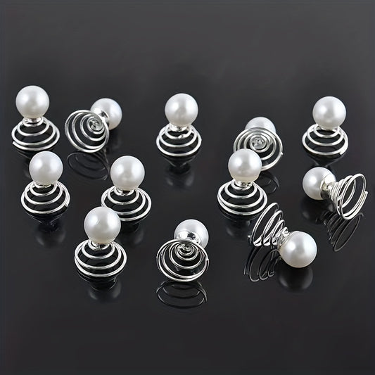 12pcs Faux Pearl Hair Coil Ring Spiral Hairpin Wedding Bridal Hair Accessories