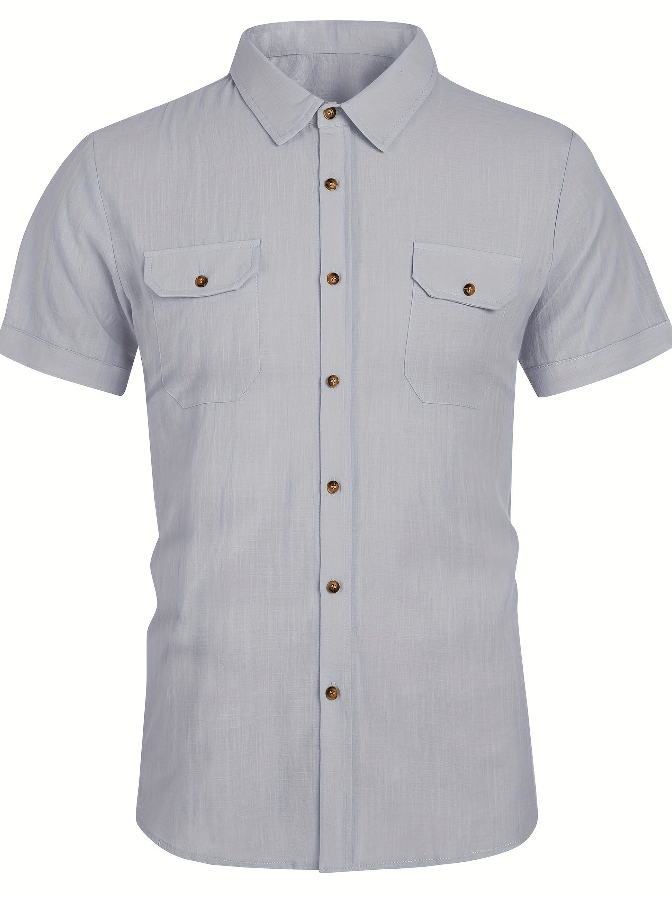 Men's Short Sleeve Casual Shirt with Chest Pockets for Summer