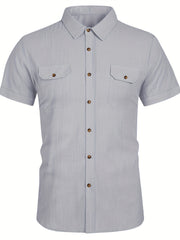 Men's Short Sleeve Casual Shirt with Chest Pockets for Summer