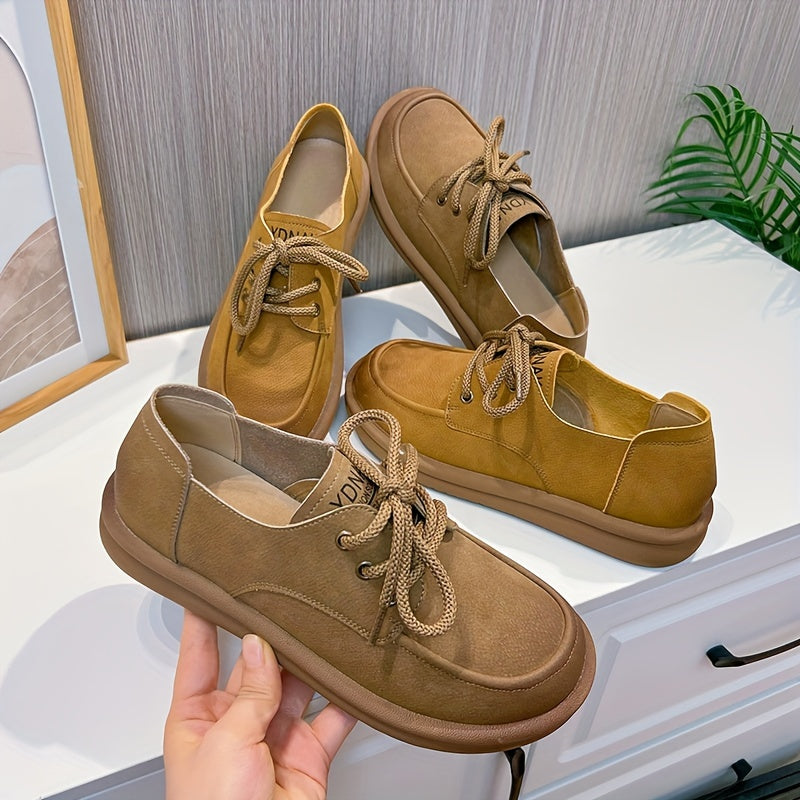 Women's Retro Shallow Mouth Flat Shoes Lace Up Walking Shoes