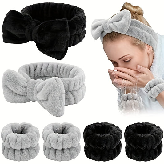 6 Pcs Spa Headband Wristband Set for Face Washing Soft Elastic Skincare