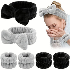 6 Pcs Spa Headband Wristband Set for Face Washing Soft Elastic Skincare