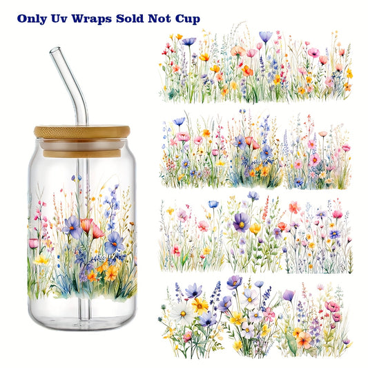 4pcs Wildflower 3D Erasable Transfer Stickers UV Waterproof Self Adhesive