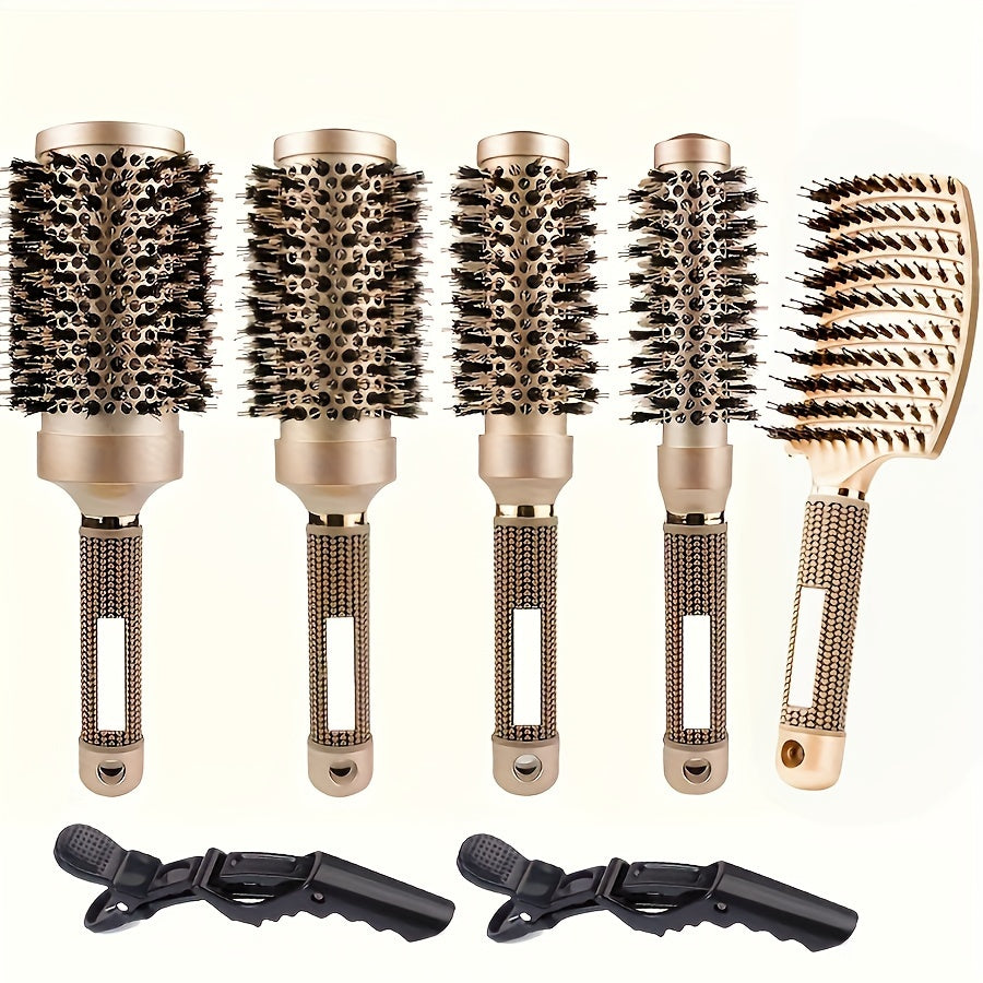 7 Piece Hair Styling Brush Set Boar Bristle Ceramic