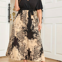  Colorblock Leopard Print Maxi Dress
