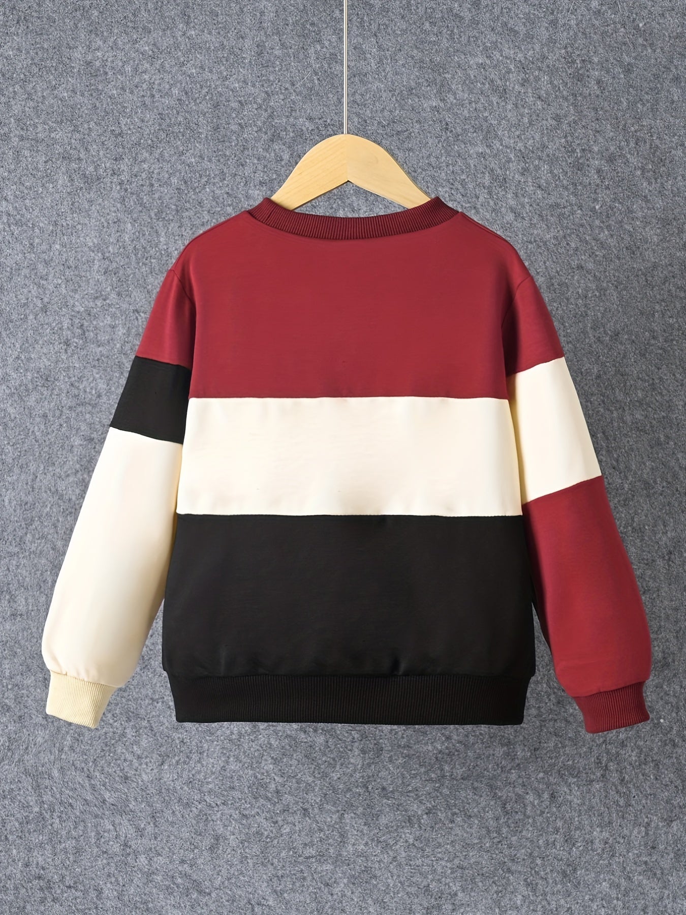 Boys Block Pullover Sweatshirt Long Sleeve Crew Neck Tops