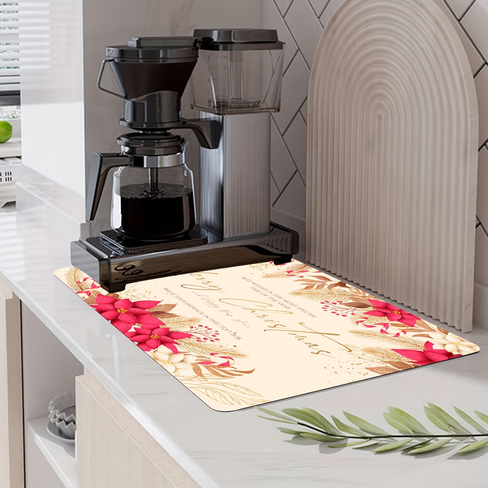 Christmas Printed Drying Mat Non-slip Absorbent Rubber Drainage Mat