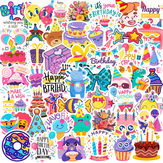50pcs Happy Birthday Party Cartoon Graffiti Stickers Vinyl Waterproof Stickers