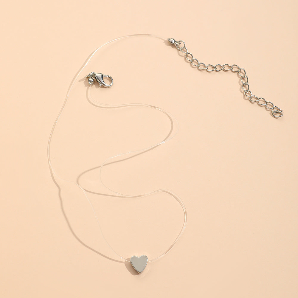Heart Pendant Necklace with Transparent Fishing Line