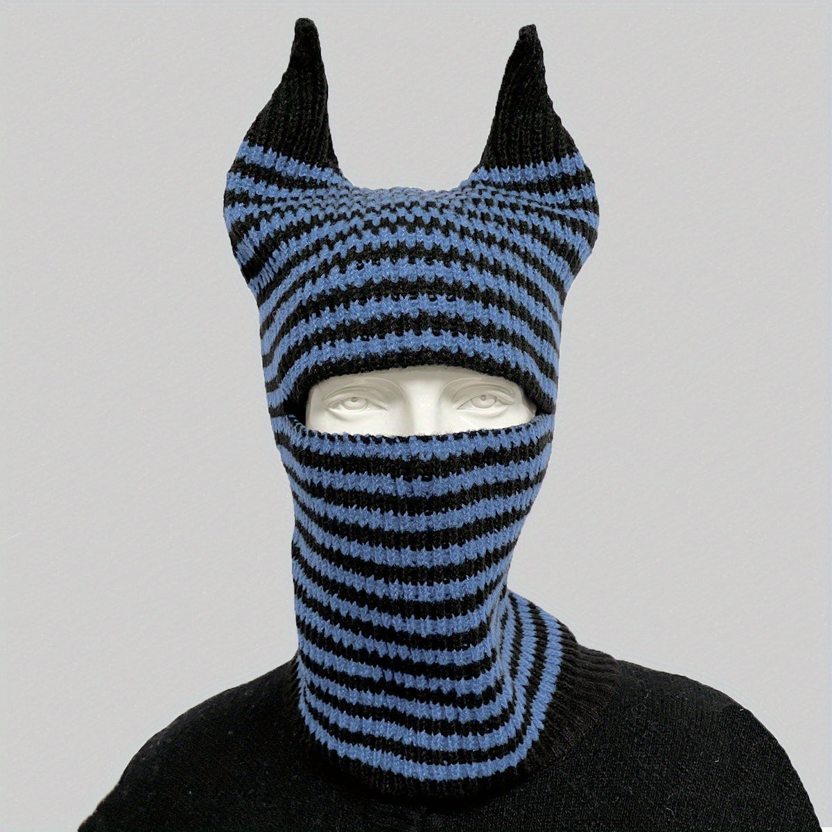 Unisex Halloween Striped Knit Hat With Horns For Warmth