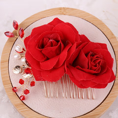 Red Rose Flower Hair Combs Bridal Headpiece Hair Accessories