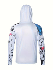 Men's Raglan Sleeve Fish Pattern Jacket Anti UV Sun Protection Fishing Hoodie