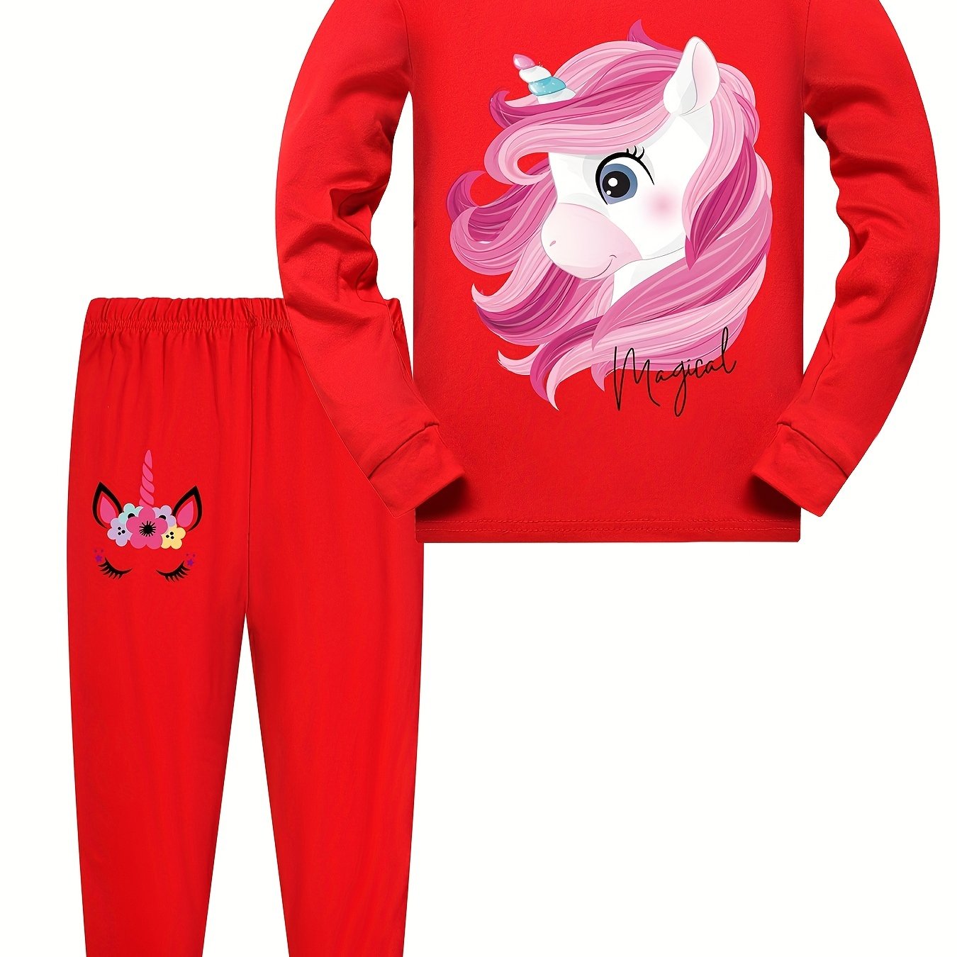 Kid's 2pcs Unicorn Pajamas Set Long Sleeve Top & Pants Comfy PJ Loungewear