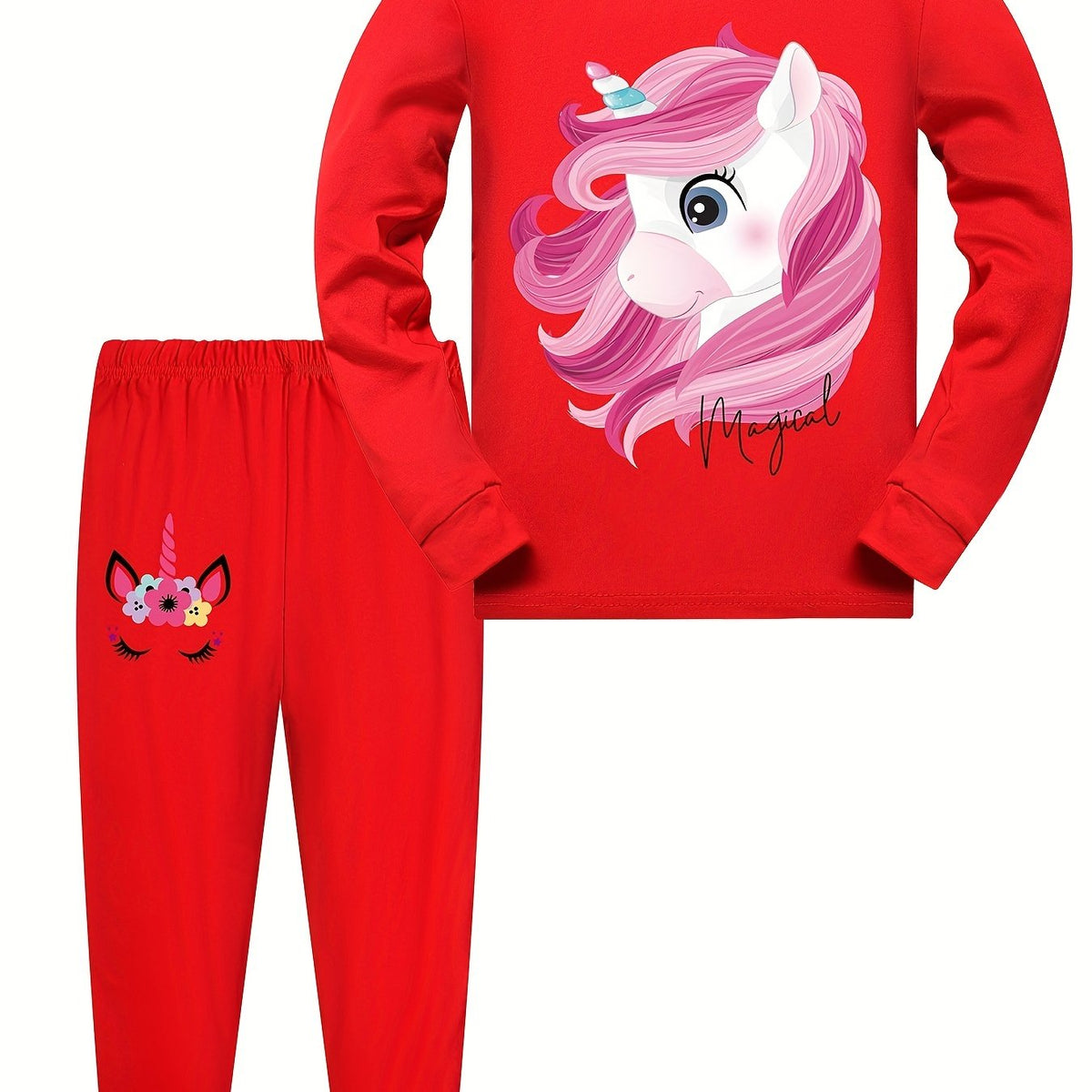 Kid's 2pcs Unicorn Pajamas Set Long Sleeve Top & Pants Comfy PJ Loungewear