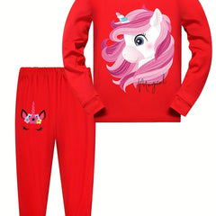 Kid's 2pcs Unicorn Pajamas Set Long Sleeve Top & Pants Comfy PJ Loungewear