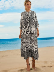 Women's Plus Geometric Print V Neck Smock Maxi Dress