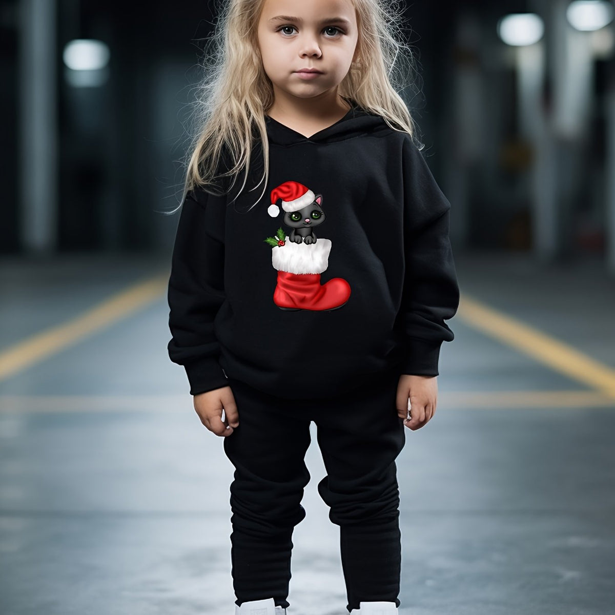 OERYUI 2pcs Kitty & Christmas Hoodies Pants Set For Kids Spring Fall Sports
