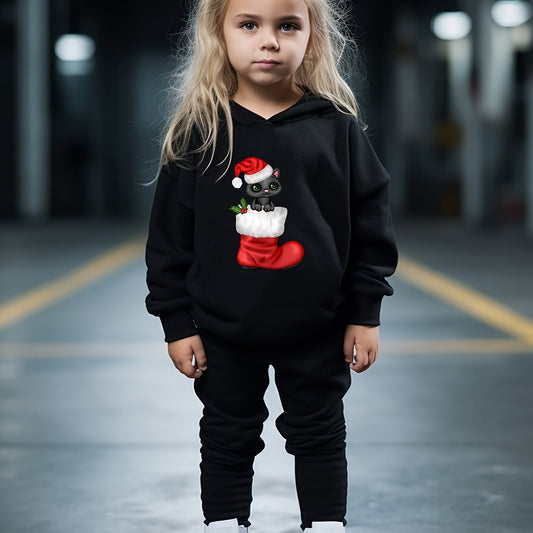 OERYUI 2pcs Kitty & Christmas Hoodies Pants Set For Kids Spring Fall Sports