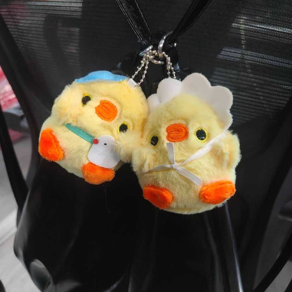 2pcs Plush Chick Charms Bag Ornaments Keychains