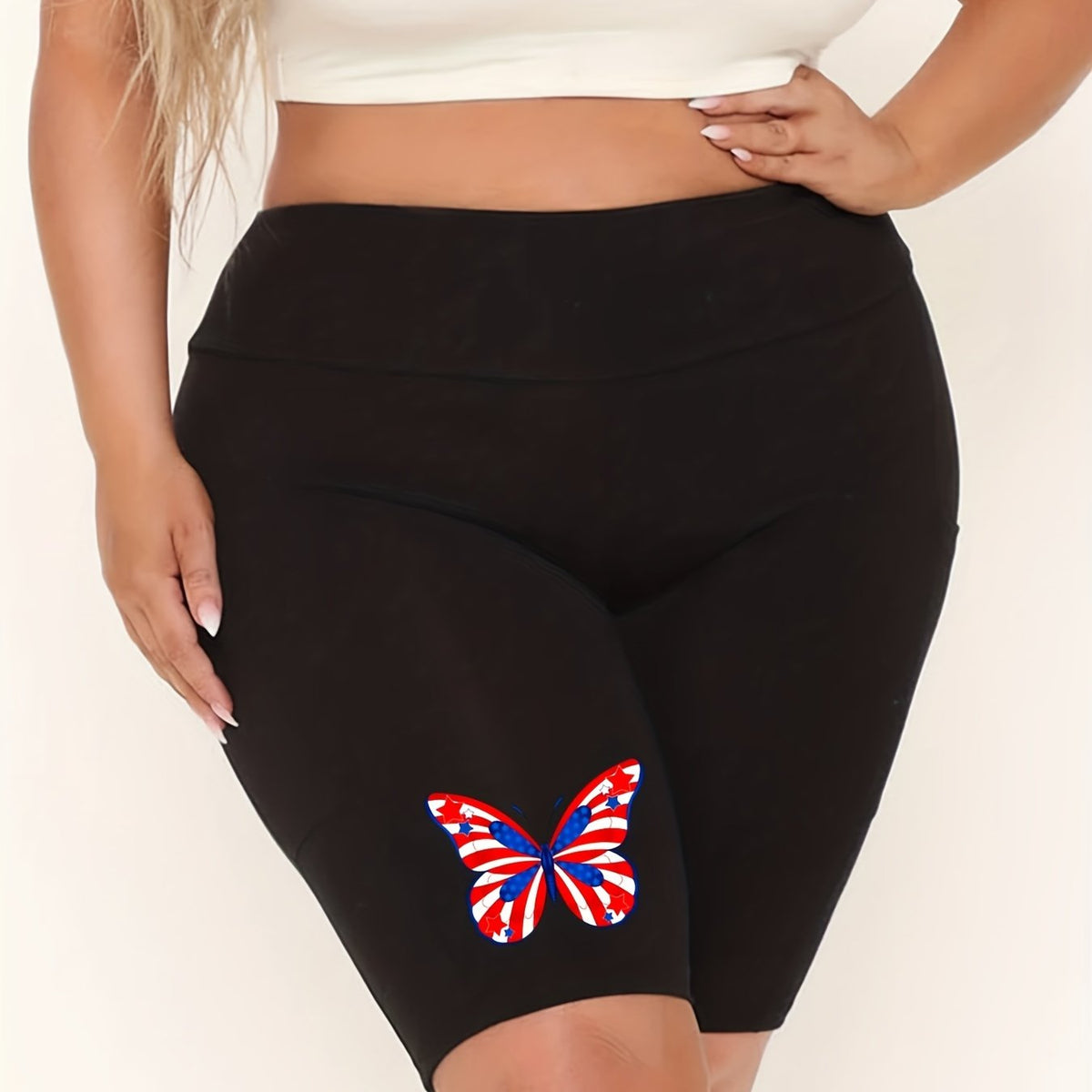  Butterfly Print High Rise Biker Shorts