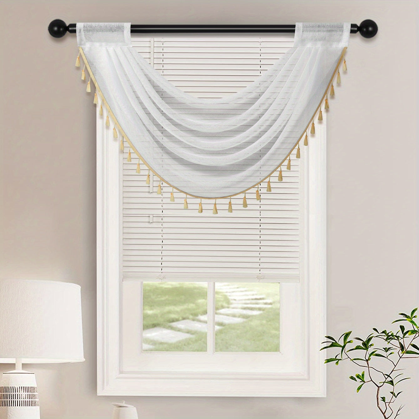 Sheer Wave Curtain Valance w/ Tassels 30x24