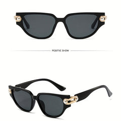 Pearl Decor Cat Eye Sunglasses Wrap Around Eyewear