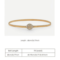 Floral Rhinestone Buckle Belt Golden Elastic Metal Waist Chain Charm