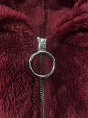  Solid Fleece Zip Long Sleeve Hooded Romper