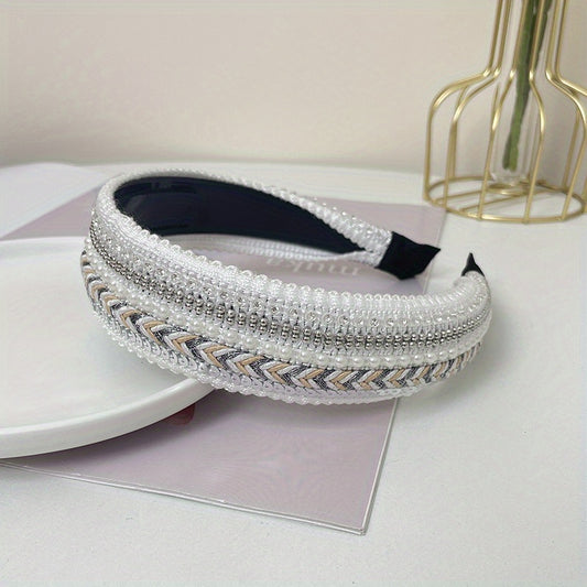Boho Rhinestone Pearl Knitted Headband Sequin Hair Accessory