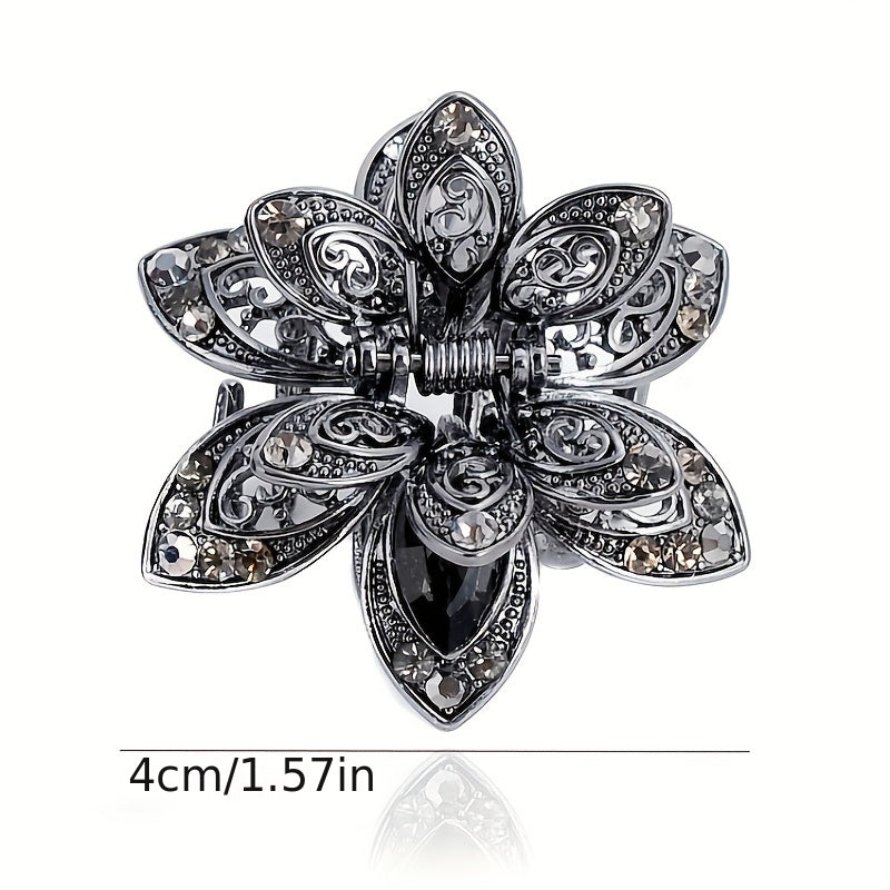 Vintage Rhinestone Flower Hair Claw Clip Crystal