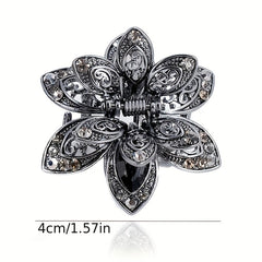 Vintage Rhinestone Flower Hair Claw Clip Crystal