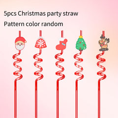 5pcs Christmas Party Straws Santa Snowman Shaped Straws Props Random
