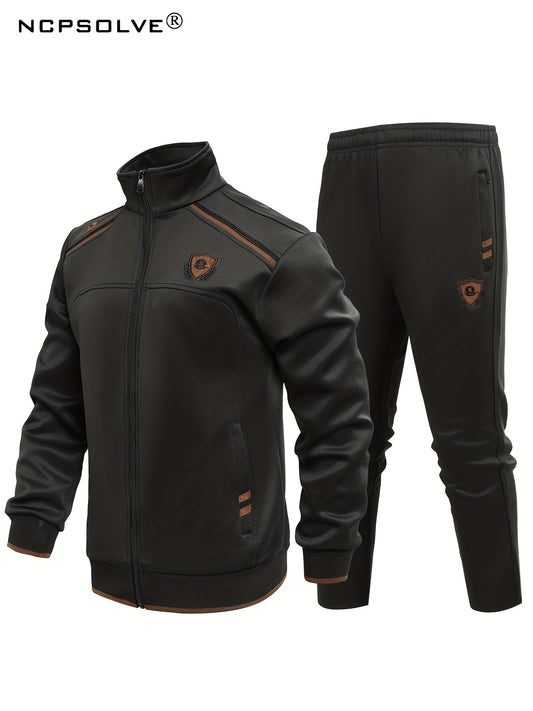 Men's Vintage Stand Collar Zip Up Sports Jacket & Comfy Pants