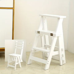 3-Layer Folding Ladder Stool Changing Chair Dual Purpose Wooden Ladder