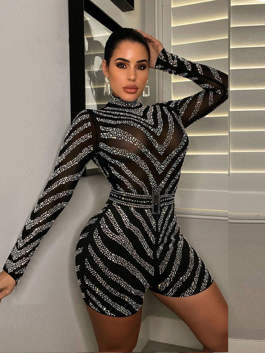 Women's Sexy Rhinestone High Neck Jumpsuit