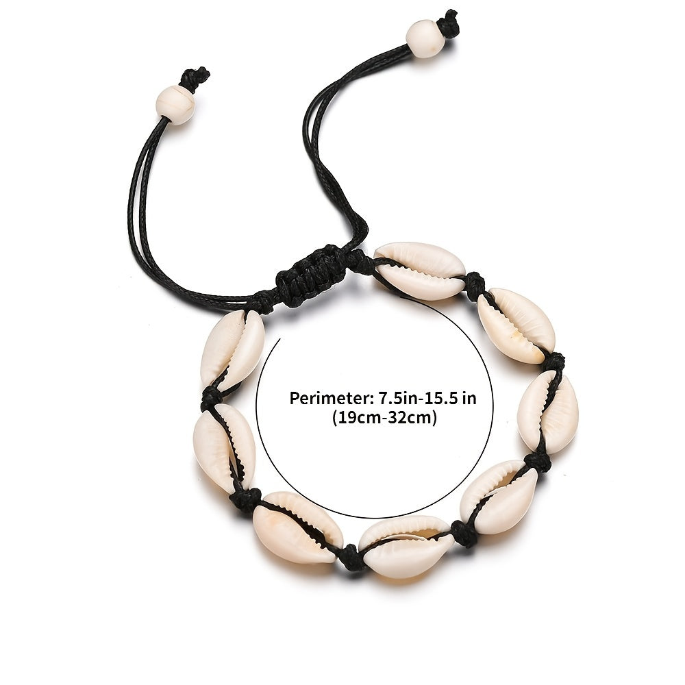 Shell Beads Bracelet Boho Style Adjustable Braided Summer Beach Jewelry