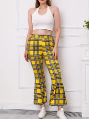  Plaid Print High Rise Flared Leggings