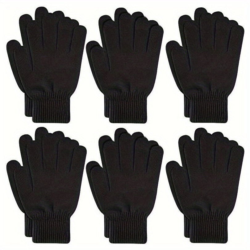 6 Pairs Warm Fleece Lined Knit Winter Gloves Full Fingers Stretch Gloves