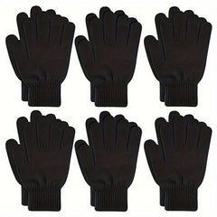 6 Pairs Warm Fleece Lined Knit Winter Gloves Full Fingers Stretch Gloves