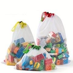3pcs Polyester Drawstring Storage Bags for Kids Mesh Organizer Pouches