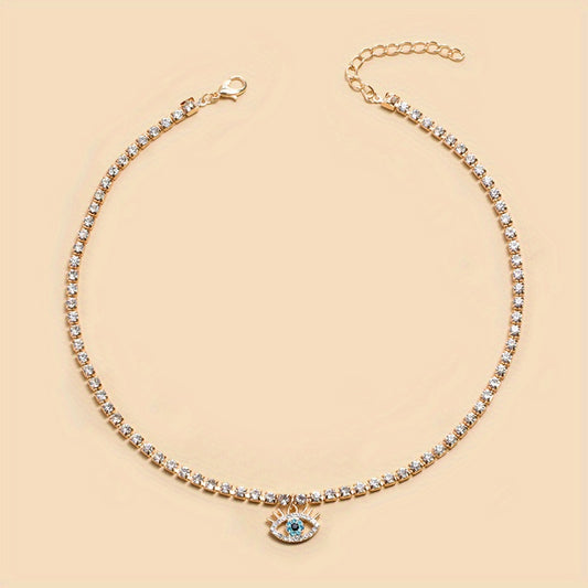 Vintage Evil's Eye Rhinestone Necklace, 18K Plated, Gift