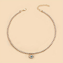 Vintage Evil's Eye Rhinestone Necklace, 18K Plated, Gift
