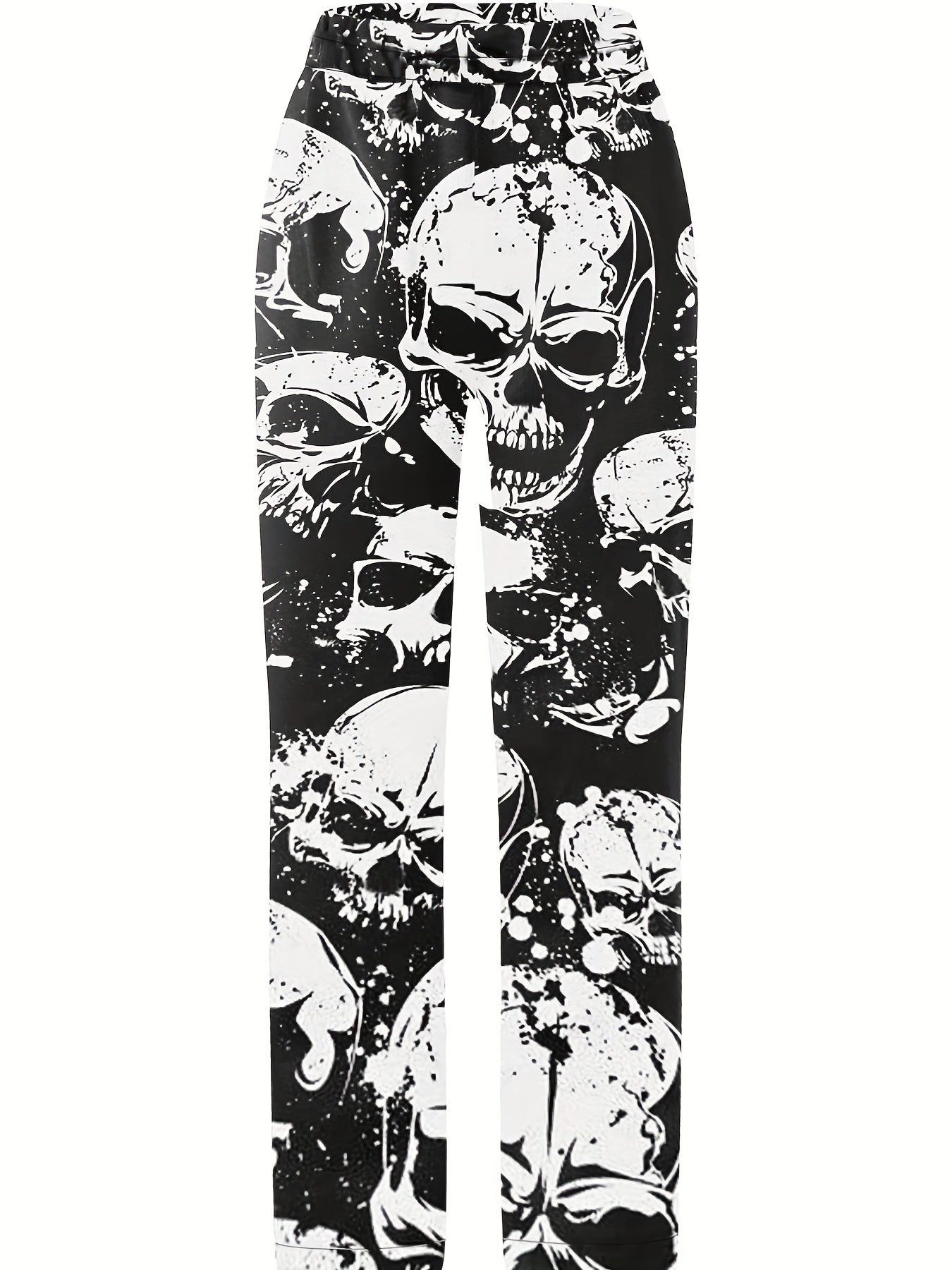 Women's Plus Allover Skull Print Elastic High Rise Straight Leg Trousers