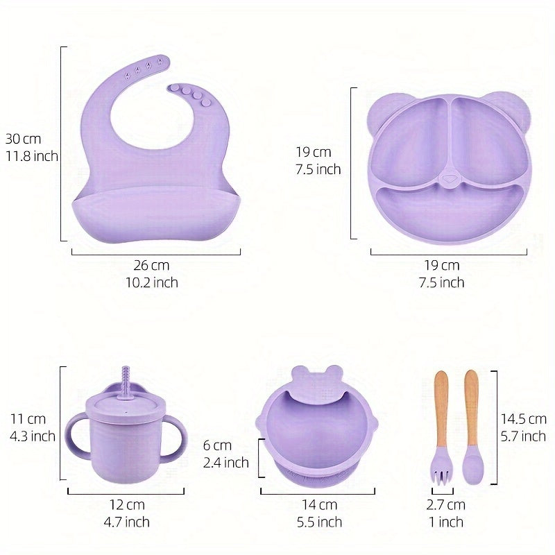 6 Piece Silicone Baby Feeding Set with Suction Plate Bowl Bib