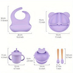 6 Piece Silicone Baby Feeding Set with Suction Plate Bowl Bib